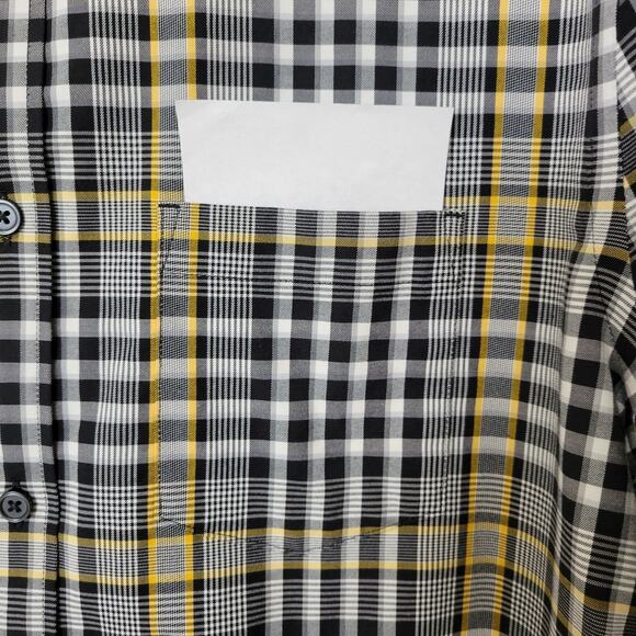 Express Men's L Plaid Button Down Long Sleeve Shirt 2 Button Cuff Blk Wht Yellow - Picture 7 of 16